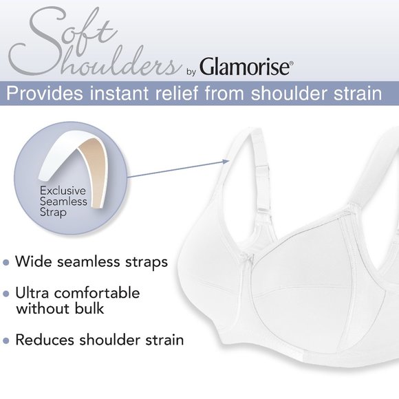 Glamorise 44F 44G (Stretch-To-Fit) Bra WIDE STRAPS = Shoulder Comfort White NEW - Picture 4 of 16